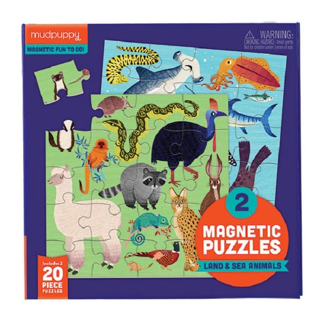 Levně Mudpuppy Magnetické puzzle - Zvířata ze souše a moře (2x20 dílků)