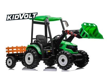 9130 2 mega detsky elektricky traktor d68 s valnikem a nakladacem 2x200w zelena
