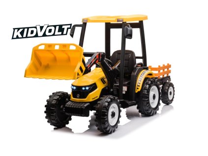 8546 mega detsky elektricky traktor d68 s valnikem a nakladacem 2x200w zluta