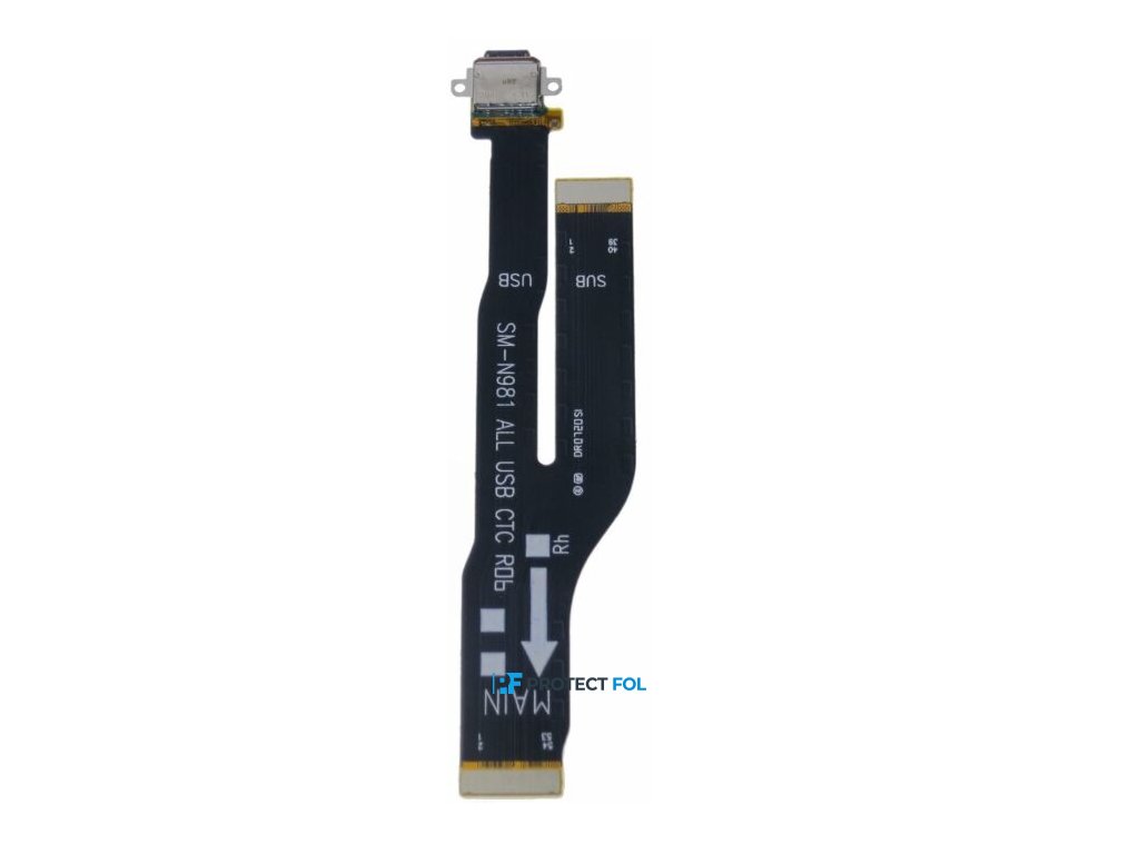 Samsung Galaxy Note 20 (N980), gyári típusú alaplap és alsó panel, töltőcsatlakozós (Type-C) átvezető fólia (Flex, szalagkábel)