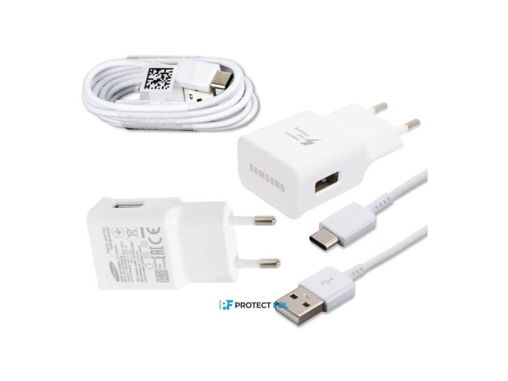 Samsung A5 (2017), S8, S9, S10, Note 9 eredeti, gyári hálózati töltő adapter 1,2m Type-C kábellel 2A (TA20EWE, DG930CWE), fehér