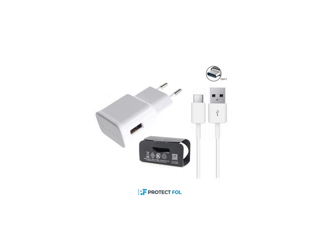 Samsung S10, S20, Note 10 eredeti, gyári hálózati töltő adapter 1m Type-C kábellel 2A (TA200, DG970BWE), fehér