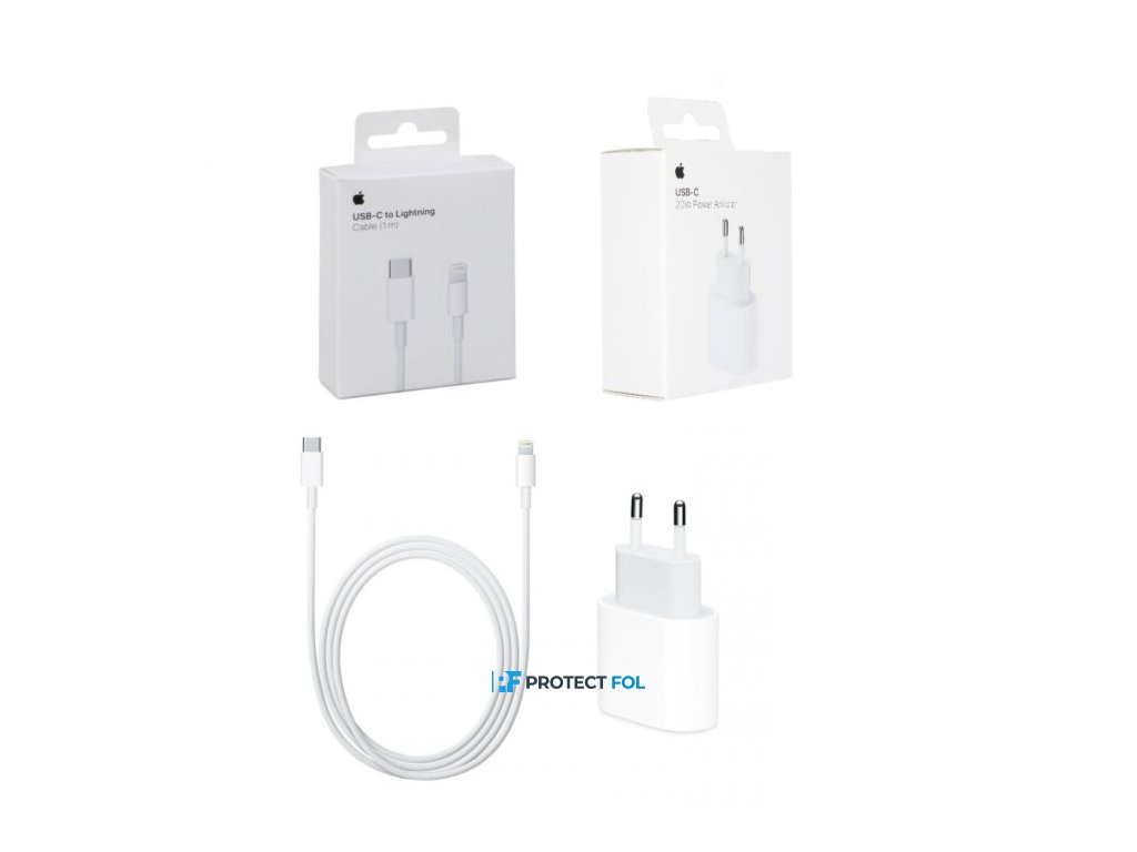 Apple iPhone X, 11, 12 gyári hálózati töltő adapter Lightning - Type-C kábellel 20W (MHJ83ZM/A) (BLISTER), fehér