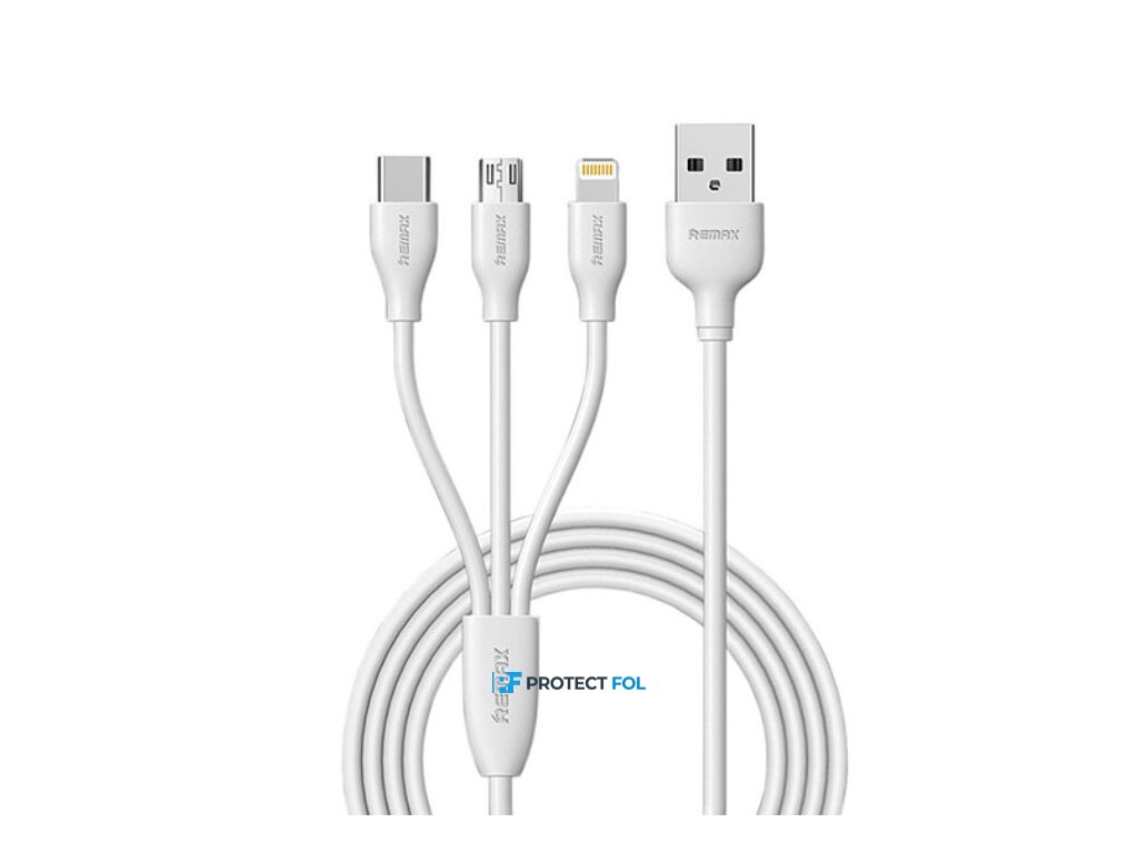 Remax Suda 3in1, dobozos, type-c, micro usb, Lightning (iPhone) USB kábel 1M (RC-109th), fehér