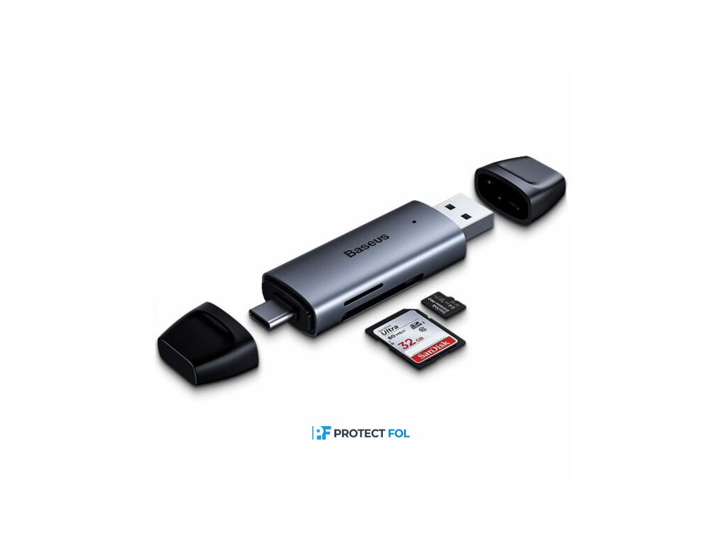 Baseus 3.0 USB és Type-C csatlakozós memóriakártya olvasó (micro SD, SD) (CADKQ-B0G), szürke