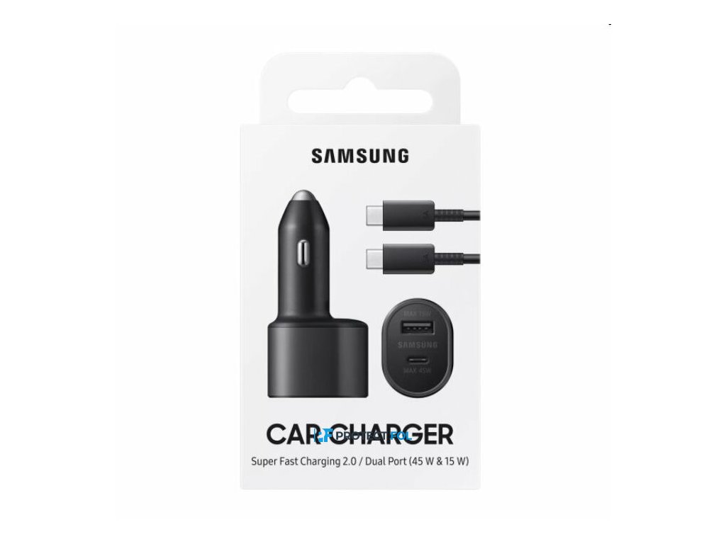 Samsung gyári, eredeti super gyors szivargyújtós töltő adapter 15W és 45W | Type-C/Type-C kábellel 1M (BLISTER) (EP-L5300XBEGEU), fekete