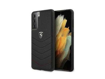 Samsung Galaxy S21, (G991), Ferrari, kemény, gumis hátlaptok, eredeti bőr bevonattal (FEHQUHCS21SBK), fekete 01