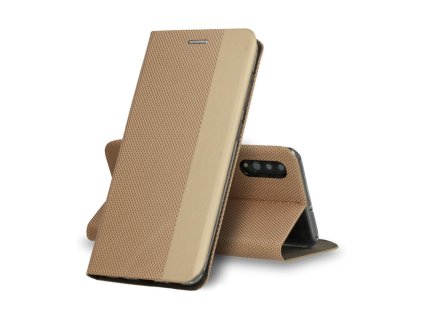 Huawei P40 Lite, Book Vennus Sensitive, oldalra nyíló flip tok, arany