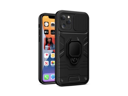 Samsung Galaxy A02S, (A025F) Ring Lens kamera védős ütésálló tok (fém lap mágneses autós tartóhoz), fekete