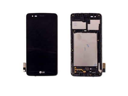 LG K8, K350N, gyári típusú LCD kijelző érintőpanellel és kerettel, fekete
