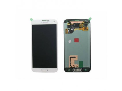 Samsung Galaxy S5 (G900), eredeti, gyári LCD kijelző érintőpanellel (GH97-15959A), fehér