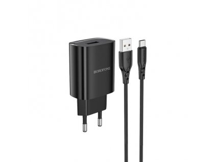 Borofone hálózati töltő adapter 1m Type-C kábellel 2,1A (BN1), fekete