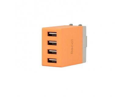 Recci hálózati töltő adapter 4xUSB | 2,1A (RUC5003), narancs