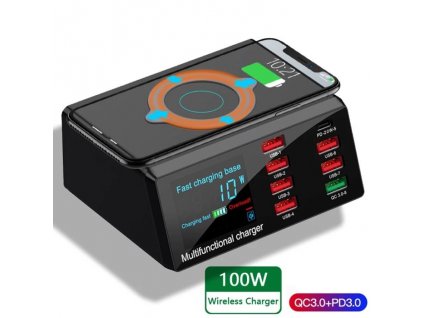 Multifunkcionális wireless/7xUSB/Type-C | 100W PD QC 3.0 töltőállomás (X9)