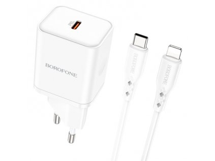 Borofone hálózati töltő adapter Lightning - Type-C kábellel 20W | QC3.0 (BN6), fehér