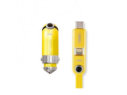 Remax Minion Gru szivargyújtós töltő (USB + Type-C és iPhone lightning) RCC-211, sárga