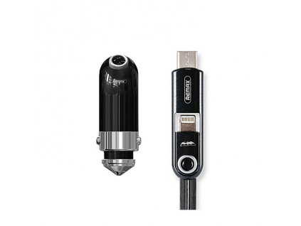 Remax Minion Gru szivargyújtós töltő (USB + Type-C és iPhone lightning) RCC-211, fekete