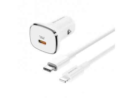 Borofone Lasting, iPhone 5, 6, 7, 8, X, 11, 12, 13 szivargyújtós gyors töltő adapter + lightning/type-c kábel 1M | PD 3.0 | 18W | 3A (BZ12B), fehér