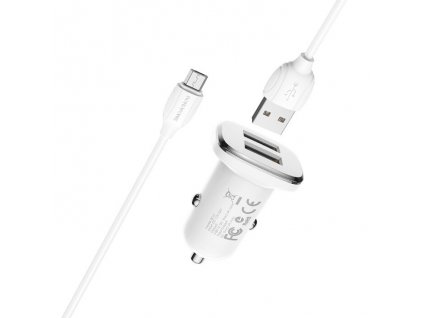 Borofone Lasting szivargyújtós gyors töltő adapter + Micro USB/USB kábel 1M | 2,4A (BZ12), fehér