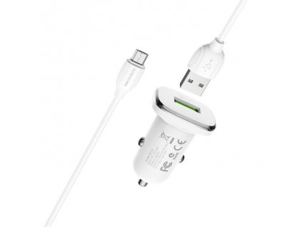 Borofone Lasting szivargyújtós gyors töltő adapter + micro usb/USB kábel 1M | QC 3.0 | 18W | 3A (BZ12A), fehér