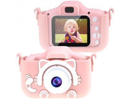 Digitális mini fényképező gyerekeknek szilikon tokkal 720p, 3Mpx, pink - cica