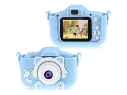 Digitális mini fényképező gyerekeknek szilikon tokkal 720p, 3Mpx, kék - cica