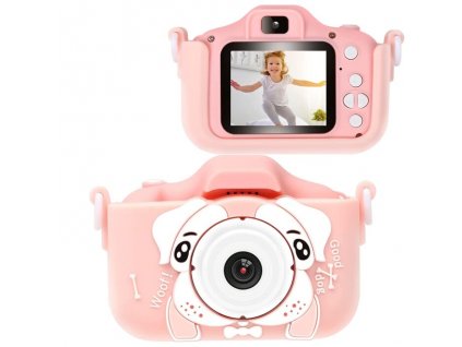 Digitális mini fényképező gyerekeknek szilikon tokkal 720p, 3Mpx, pink - kutya