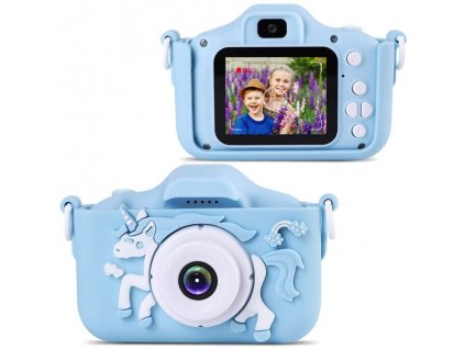 Digitális mini fényképező gyerekeknek szilikon tokkal 720p, 3Mpx, kék - unikornis