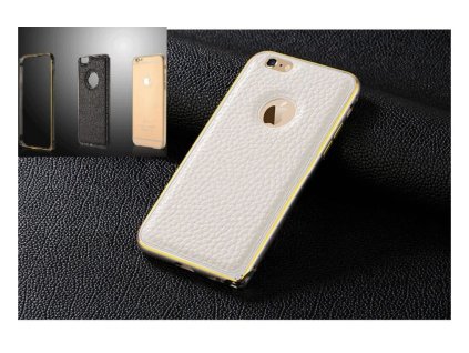 Apple iPhone 6, 6s Plus (5.5), alu keretes, valódi bőrös műanyag hátlaptok, fehér