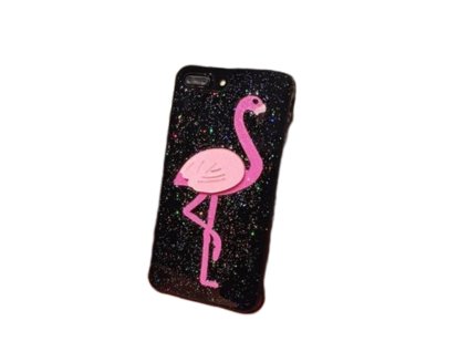 Apple iPhone 6, 6s Plus (5.5), 3D-s csillámos gumis hátlaptok, flamingó fekete