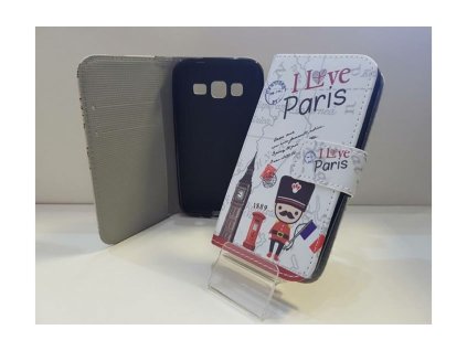 LG K4, K120, mintás oldalra nyíló flip tok, I love Paris