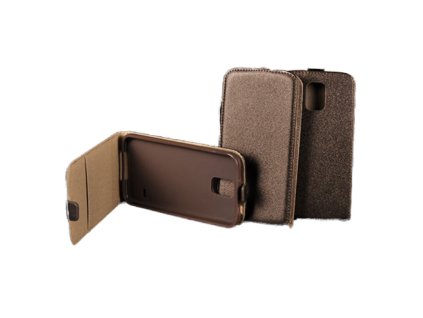 LG L90, D405, D415, Pocket lefelé nyíló flip tok, barna