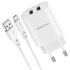 Borofone hálózati töltő adapter 1m Micro USB kábellel 2,1A | 2xUSB (BN2), fehér