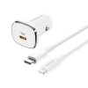 Borofone Lasting, iPhone 5, 6, 7, 8, X, 11, 12, 13 szivargyújtós gyors töltő adapter + lightning/type-c kábel 1M | PD 3.0 | 18W | 3A (BZ12B), fehér