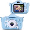 Digitális mini fényképező gyerekeknek szilikon tokkal 720p, 3Mpx, kék - unikornis