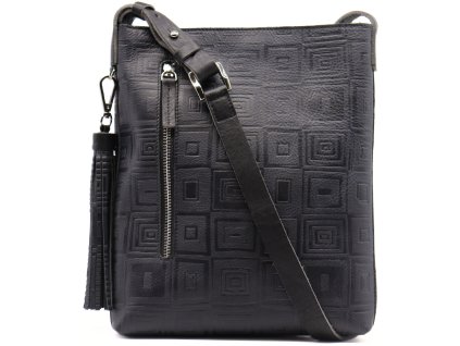 Hajn Dámska kožená kabelka KOCKY so strapcami ELEGANCE sivá tmavá