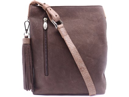 Hajn Dámska kožená kabelka DARK BROWN s príveskom - brúsená koža