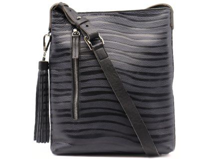 Hajn Dámska kožená ELEGANCE kabelka ZEBRA so strapcami sivá antracit