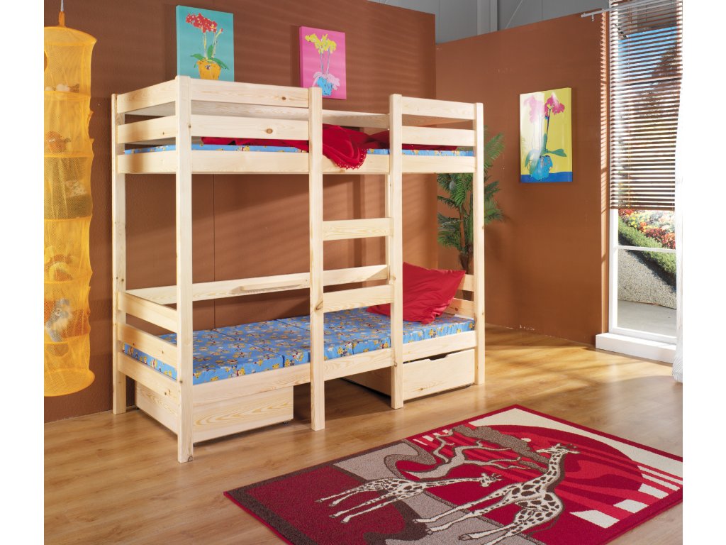 Patrová postel BART s úložným prostorem borovice masiv .Povrchová úprava: Přírodní lakovaná, Rozměr: 90 x 190 cm