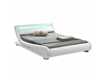 Moderní postel s RGB LED osvětlením, bílá, 180x200, FILIDA