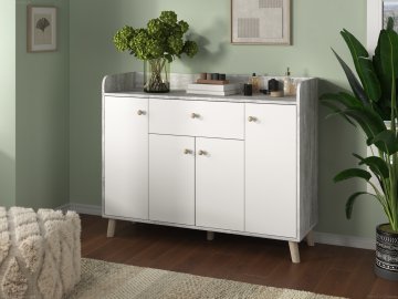 Komoda K-4+1 PETRO (Barva beton + bílá)