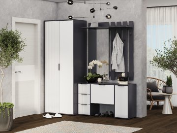 Předsíňová stěna ALIYA MDF (Barva antracit + bílá)