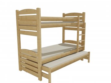 Patrová postel s výsuvnou přistýlkou PPV 022 borovice masiv 80 x 180 cm přírodní