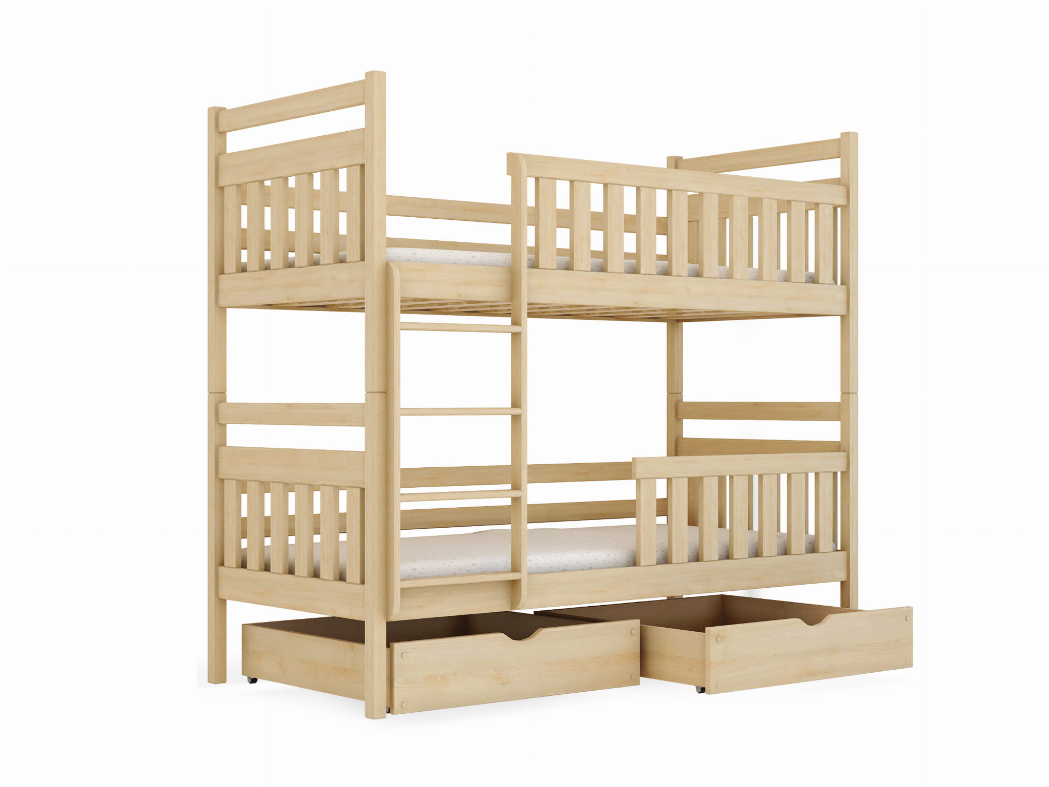 Patrová postel Monika s úložným prostorem borovice masiv Odstín postele: přírodní lakovaná, Rozměr: 90 x 190 cm