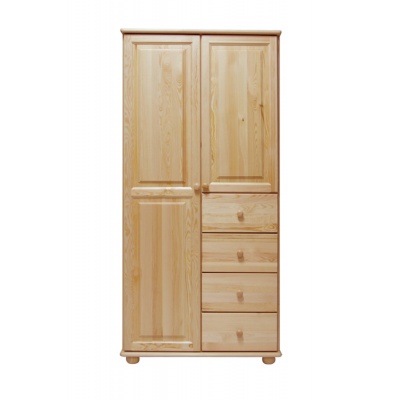 Dřevěná šatní skřín KIK 65C se zásuvkami borovice masiv šířka 80 cm Odstíny: Ořech