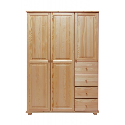 Dřevěná šatní skřín KIK 65A se zásuvkami borovice masiv šířka 120 cm Odstíny: Bílá