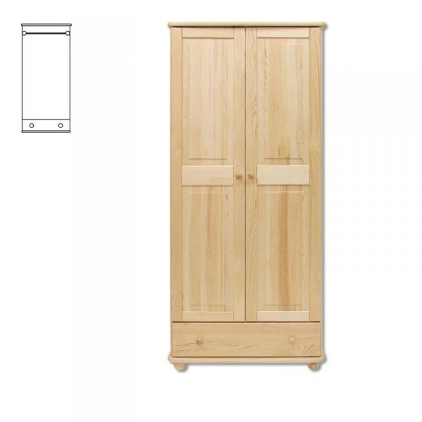 Dřevěná masivní šatní skřín se šuplíkem KIK 102 Odstíny: Ořech