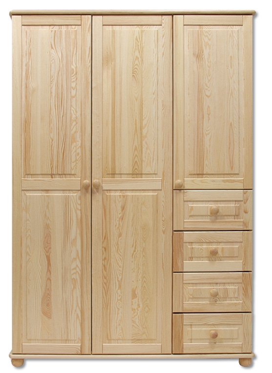 Masivní dřevěná šatní skříň KIK108 třídveřová borovice masiv Odstín postele: přírodní lakovaná