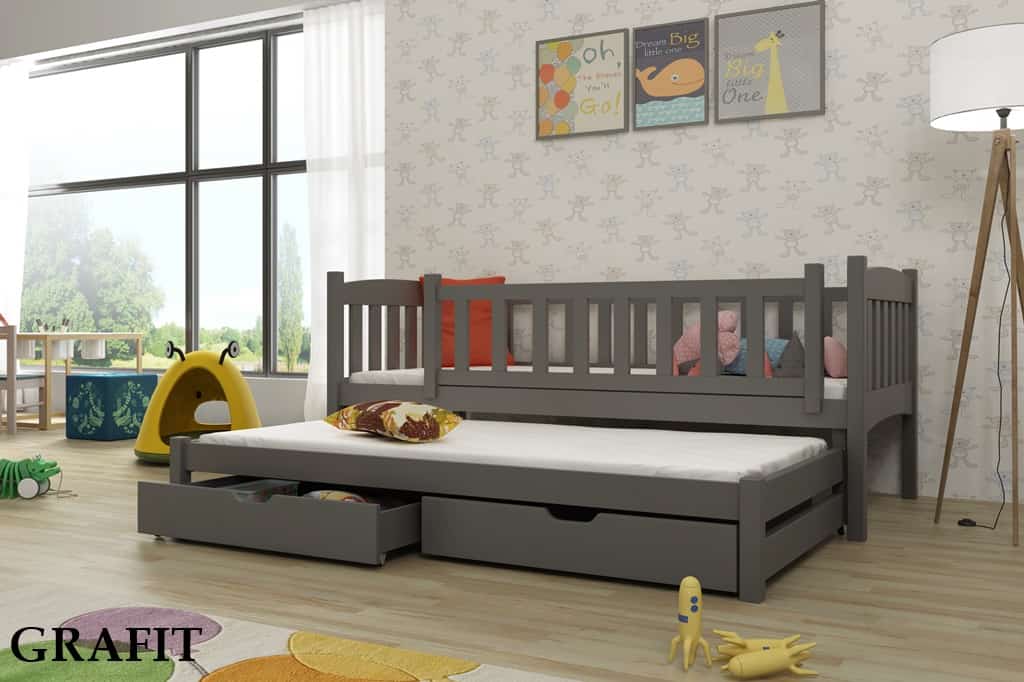 Dřevěná postel Amálka s výsuvným lůžkem a s úložným prostorem Odstín postele: barva grafit, Rozměr: 90 x 190 cm