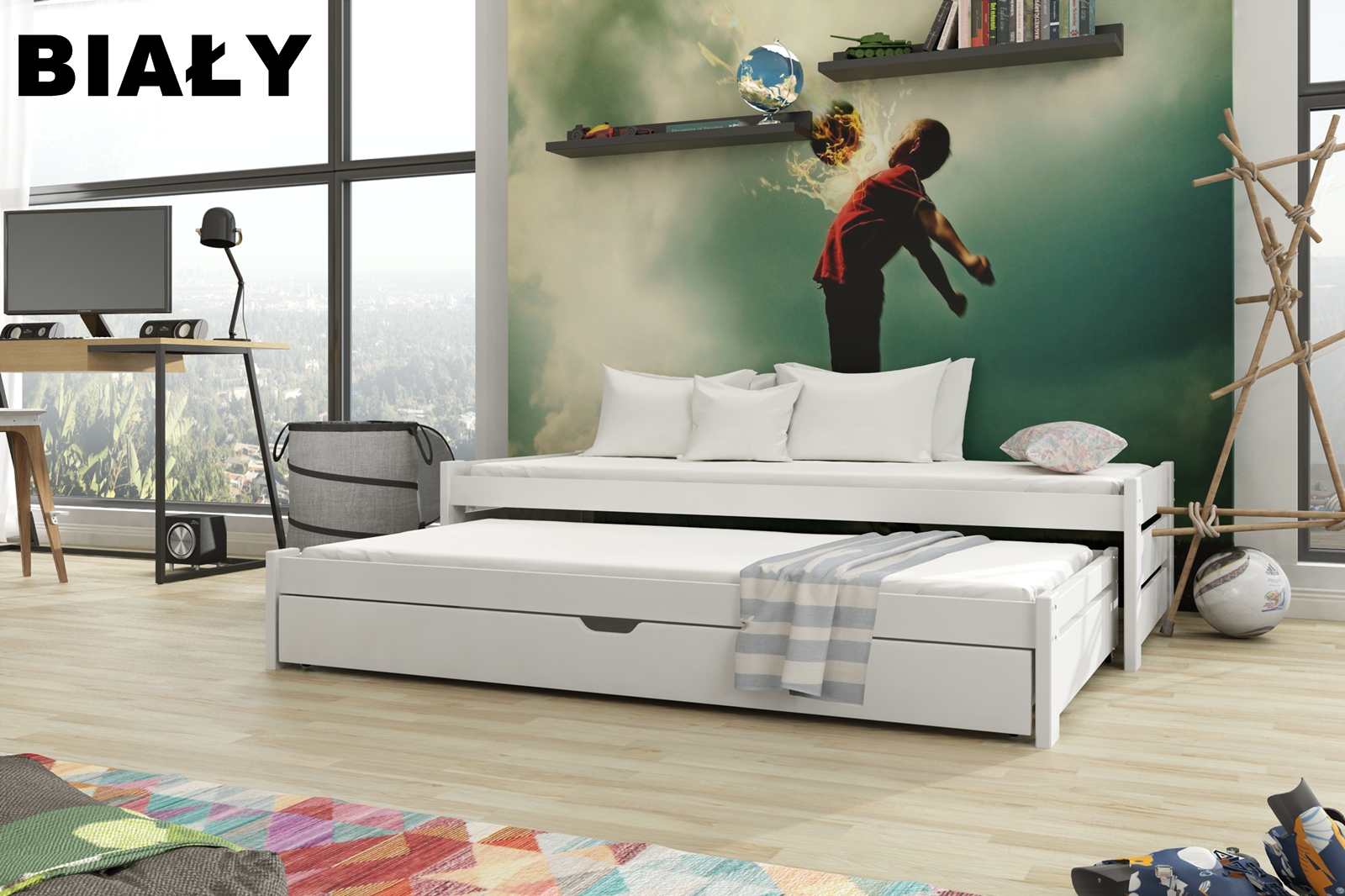 Dřevěná postel Anísek s výsuvným lůžkem a úložným prostorem Odstín postele: barva bílá, Rozměr: 80 x 180 cm